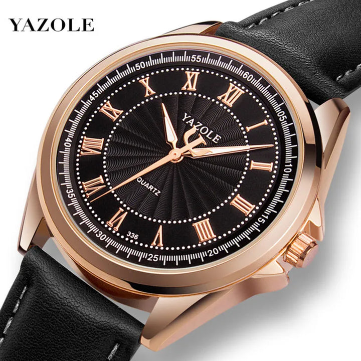 YAZOLE Luxury Men's Watch - Vintage Design, Leather Strap, Rose Gold, Waterproof