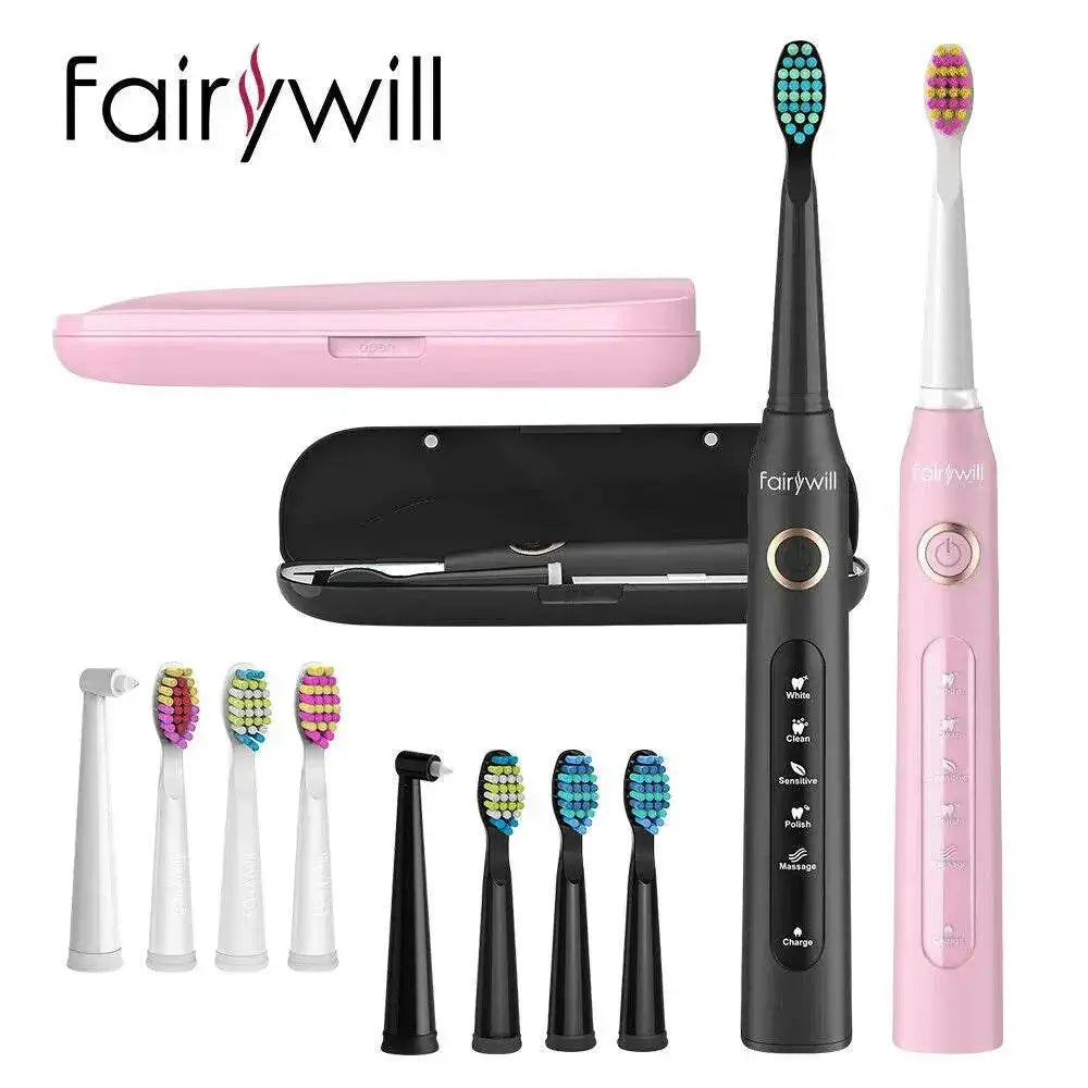 Fairywill Sonic Electric Toothbrush Ultra Sonic Fast USB Charger Waterproof IPX7 5-Mode Fairywill FW-507 with 3 Brush Head Gift - ACHETE LTD