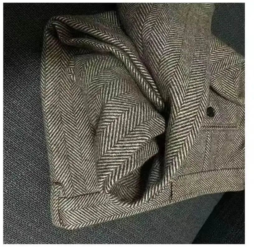 Trousers for Men Gray Herringbone Men's Trousers Retro Autumn Wool Tweed Pants Men's Clothing Plus Size for Gentleman Trousers - ACHETE LTD