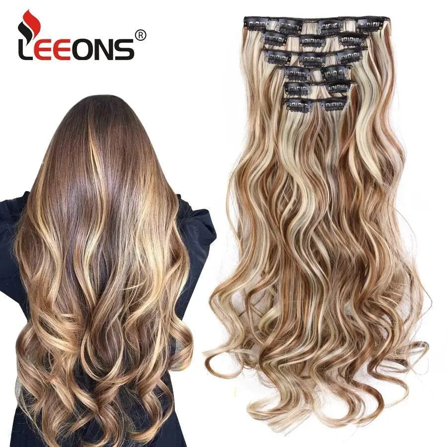 Leeons Synthetic Hair Curly Clip In Wig Extension 16 Clips In Hair Extension Hair Pieces Fake Hair Extension Synthetic 49 Colors - ACHETE LTD