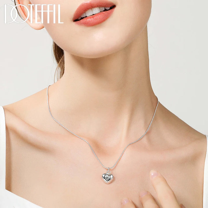 DOTEFFIL 925 Sterling Silver Solid Small Heart Pendant Necklace 16-30 Inch Snake Chain For Women Wedding Charm Fashion Jewelry