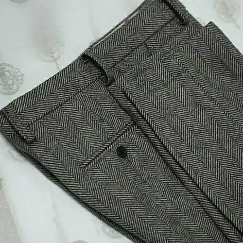 Trousers for Men Gray Herringbone Men's Trousers Retro Autumn Wool Tweed Pants Men's Clothing Plus Size for Gentleman Trousers - ACHETE LTD
