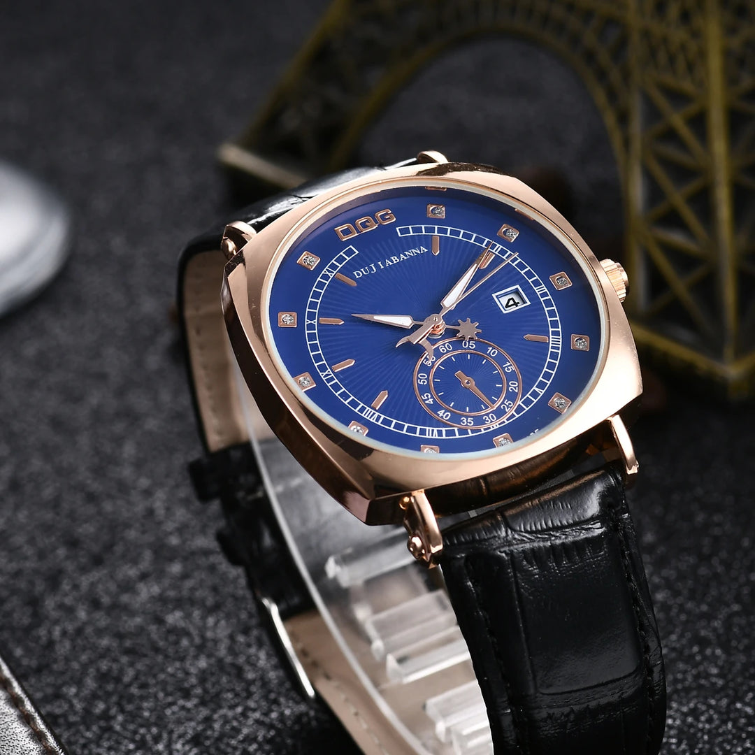 New Men Watches Luxury Brand Square Casual Quartz Watch For Men Leather Strap Date Calendar Watches Relogio Masculino Mens Watch