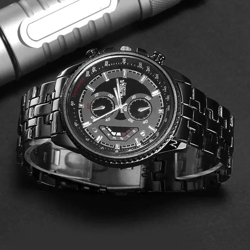 ROSRA Watches Men Sports Watches Black Stainless Steel Quartz Wristwatches Men Military Watches Relogio Masculino horloge mannen - ACHETE LTD