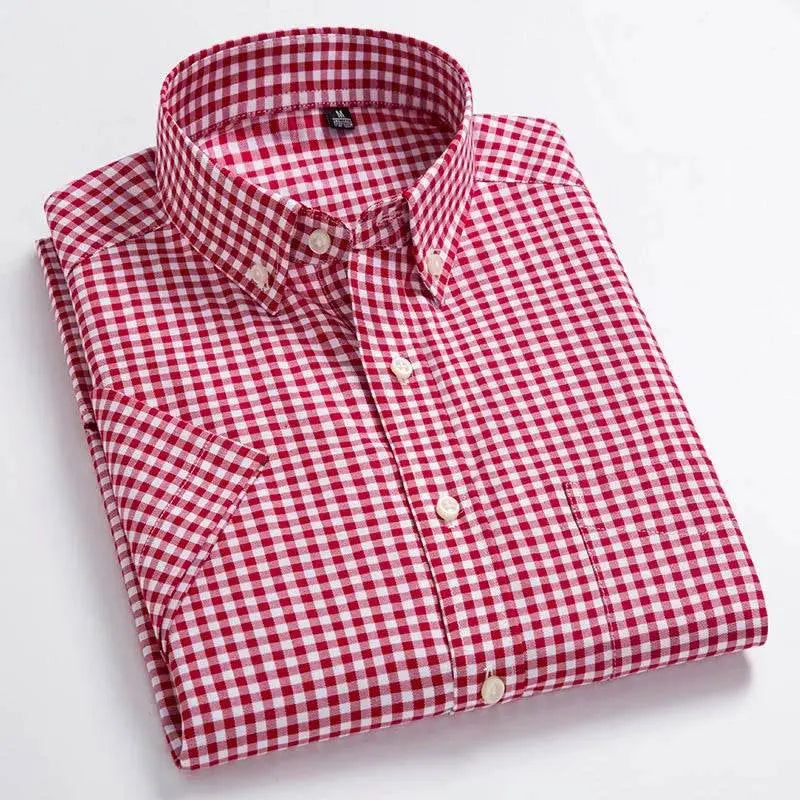 High Quality Men's Oxford Casual Shirts Leisure Design Plaid Men's Social Shirts 100% Cotton Short Sleeve Men's Dress Shirts - ACHETE LTD