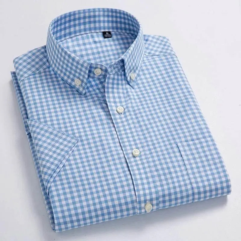 High Quality Men's Oxford Casual Shirts Leisure Design Plaid Men's Social Shirts 100% Cotton Short Sleeve Men's Dress Shirts - ACHETE LTD