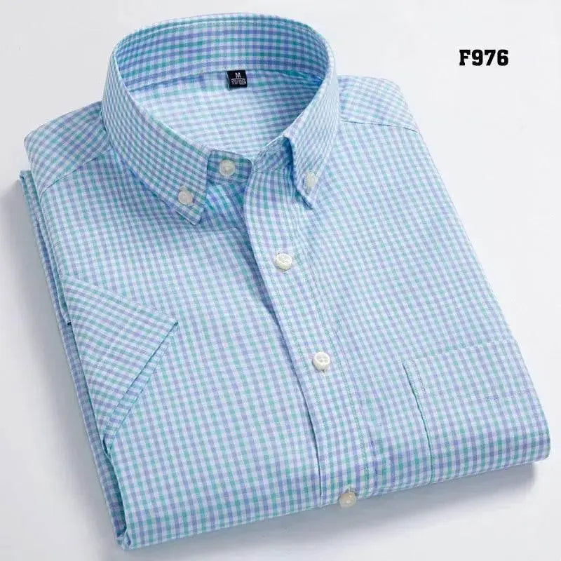 High Quality Men's Oxford Casual Shirts Leisure Design Plaid Men's Social Shirts 100% Cotton Short Sleeve Men's Dress Shirts - ACHETE LTD