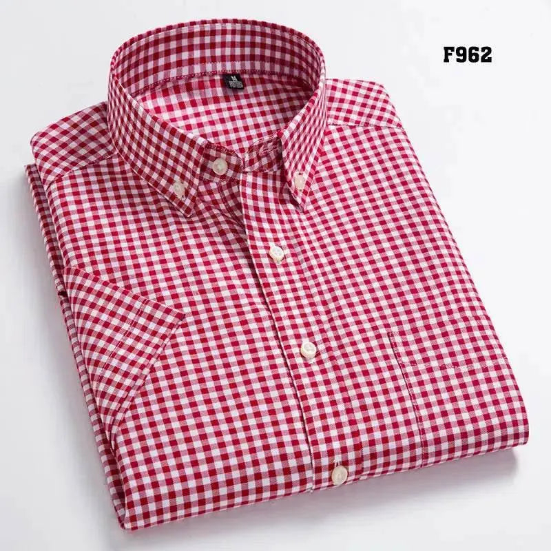 High Quality Men's Oxford Casual Shirts Leisure Design Plaid Men's Social Shirts 100% Cotton Short Sleeve Men's Dress Shirts - ACHETE LTD