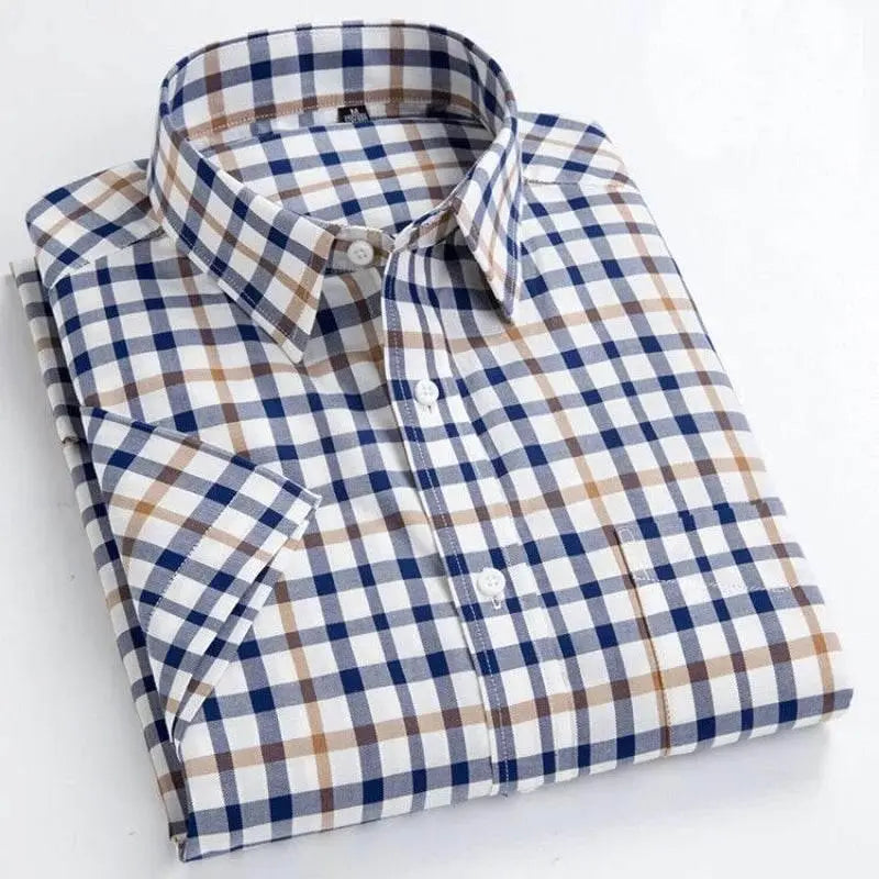 High Quality Men's Oxford Casual Shirts Leisure Design Plaid Men's Social Shirts 100% Cotton Short Sleeve Men's Dress Shirts - ACHETE LTD