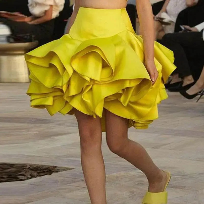 Yellow Casual Prom Skirts Tiered Short Women's Skirts Custom Made Sexy Custom Made Fashion Mini Cocktail Skirts - ACHETE LTD