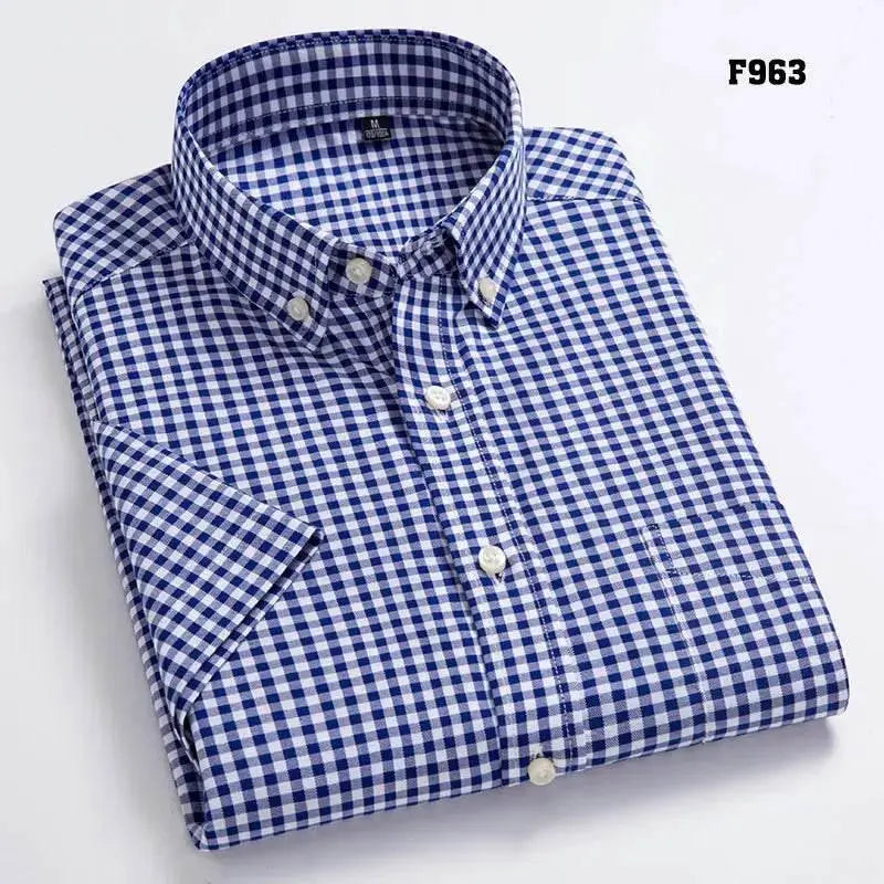 High Quality Men's Oxford Casual Shirts Leisure Design Plaid Men's Social Shirts 100% Cotton Short Sleeve Men's Dress Shirts - ACHETE LTD