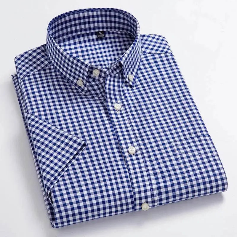 High Quality Men's Oxford Casual Shirts Leisure Design Plaid Men's Social Shirts 100% Cotton Short Sleeve Men's Dress Shirts - ACHETE LTD