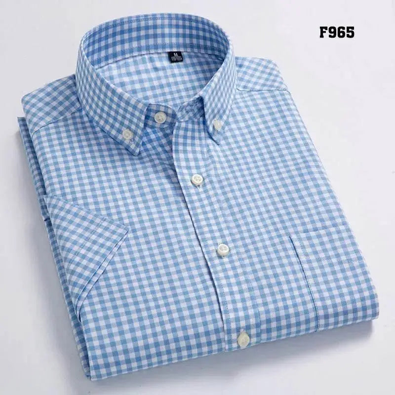 High Quality Men's Oxford Casual Shirts Leisure Design Plaid Men's Social Shirts 100% Cotton Short Sleeve Men's Dress Shirts - ACHETE LTD