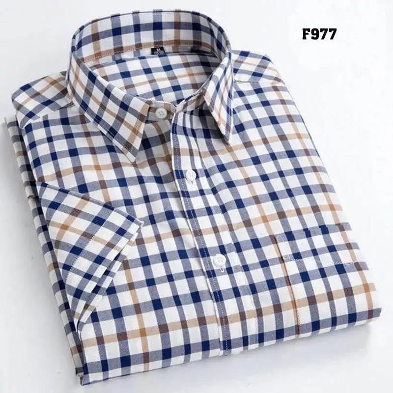 High Quality Men's Oxford Casual Shirts Leisure Design Plaid Men's Social Shirts 100% Cotton Short Sleeve Men's Dress Shirts - ACHETE LTD