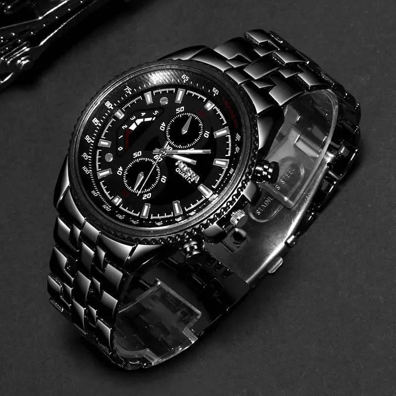 ROSRA Watches Men Sports Watches Black Stainless Steel Quartz Wristwatches Men Military Watches Relogio Masculino horloge mannen - ACHETE LTD