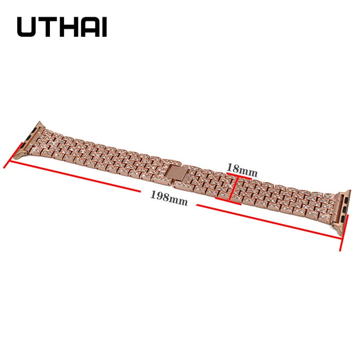 Stainless Steel Diamond Smart Watch Band - UTHAI P70 Series 7 for Apple Watch