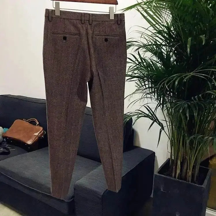 Trousers for Men Gray Herringbone Men's Trousers Retro Autumn Wool Tweed Pants Men's Clothing Plus Size for Gentleman Trousers - ACHETE LTD