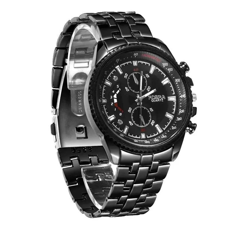 ROSRA Watches Men Sports Watches Black Stainless Steel Quartz Wristwatches Men Military Watches Relogio Masculino horloge mannen - ACHETE LTD