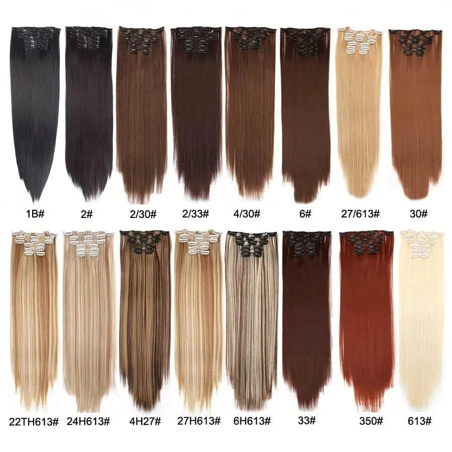 Leeons Synthetic Hair Curly Clip In Wig Extension 16 Clips In Hair Extension Hair Pieces Fake Hair Extension Synthetic 49 Colors - ACHETE LTD