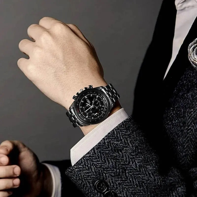 ROSRA Watches Men Sports Watches Black Stainless Steel Quartz Wristwatches Men Military Watches Relogio Masculino horloge mannen - ACHETE LTD