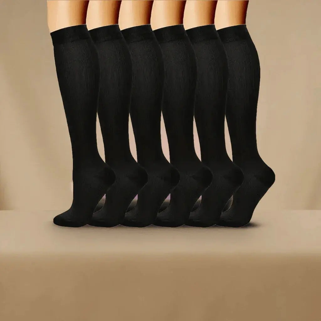 6 Pairs Solid Color Compression Socks Nurse Compression Socks Black Skin Color - ACHETE LTD