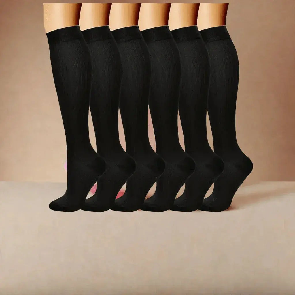 6 Pairs Solid Color Compression Socks Nurse Compression Socks Black Skin Color - ACHETE LTD