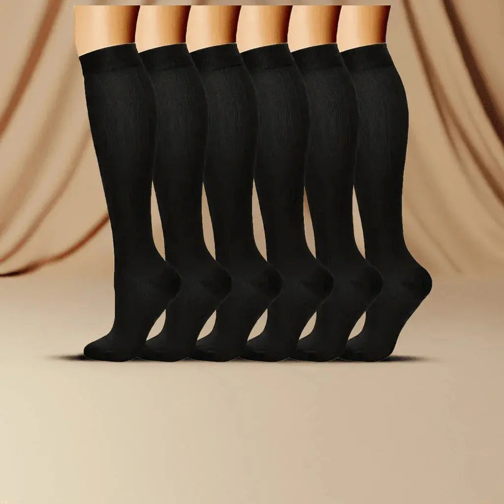 6 Pairs Solid Color Compression Socks Nurse Compression Socks Black Skin Color - ACHETE LTD
