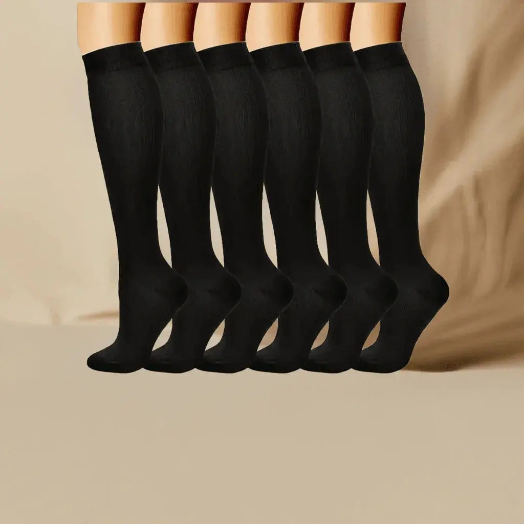 6 Pairs Solid Color Compression Socks Nurse Compression Socks Black Skin Color - ACHETE LTD