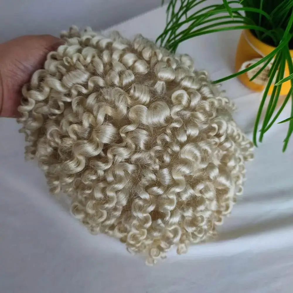 Kinky Curly Human Hair Toupee for Men Hairpiece Full Lace European Real Human Hair 10x8Inch 60# White Color - ACHETE LTD
