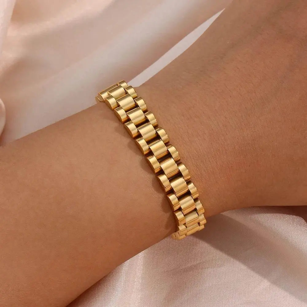 Miniamlist Men Bracelet Gold Jewelry Street Style Stainless Steel 316L 18k Gold Plated Cuban Chain Bracelets For Women - ACHETE LTD