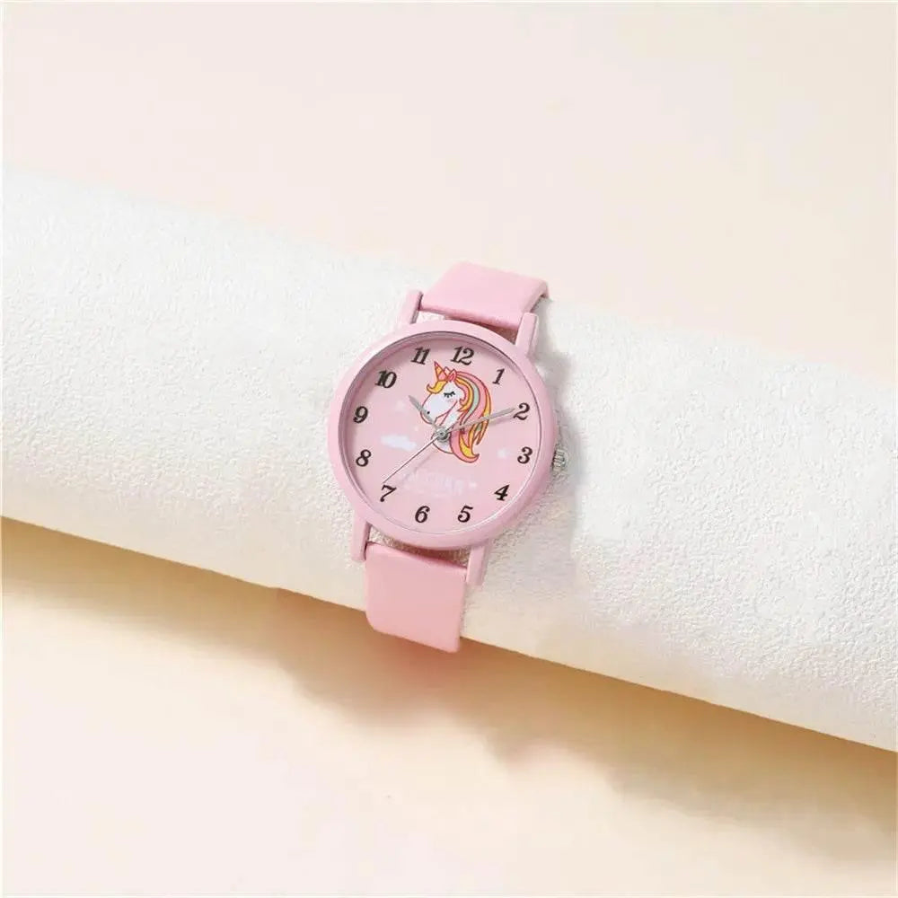 cute pink pu leather band unicorn Children's cartoon watch - ACHETE LTD