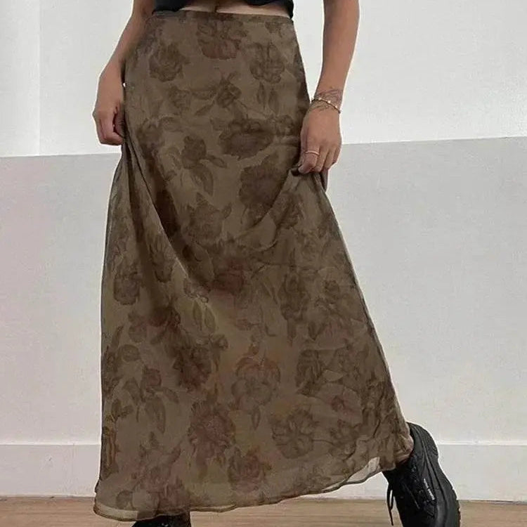 Y2K Floral Midi Skirts Vintage Fairycore Grunge Pleated Skirts Women Holiday Bohemian Long Skirts Harajuku Korean Chic - ACHETE LTD