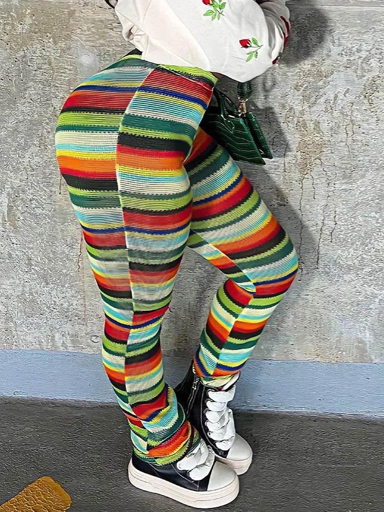 LW Autumn Striped Pants for Women 2024 Winter Fashion Contrast Trousers Casual High Elasticity Pant Plus Size Women Clothing - ACHETE LTD
