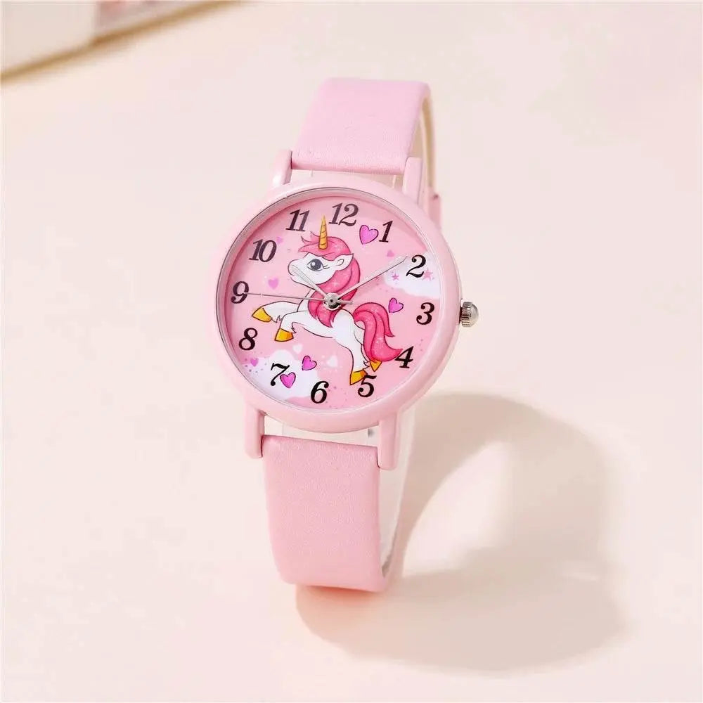 cute pink pu leather band unicorn Children's cartoon watch - ACHETE LTD