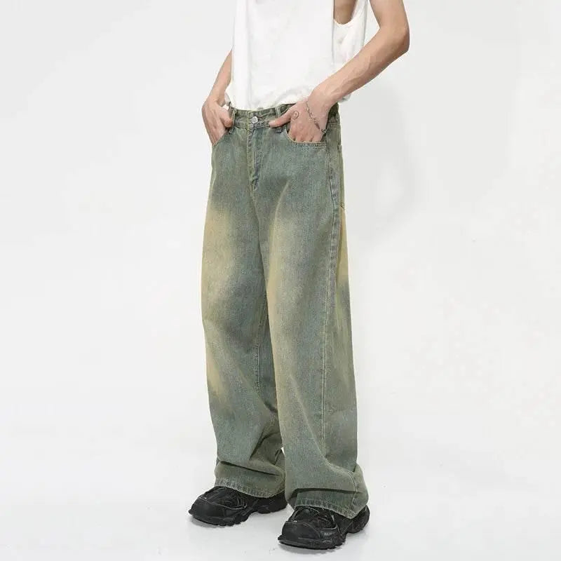 IEFB Vintage Gradient Baggy Jean Trousers Trend Men's Fashion Distressed Y2k Style Personality Wide Leg Casual Denim Pant 9C1149 - ACHETE LTD