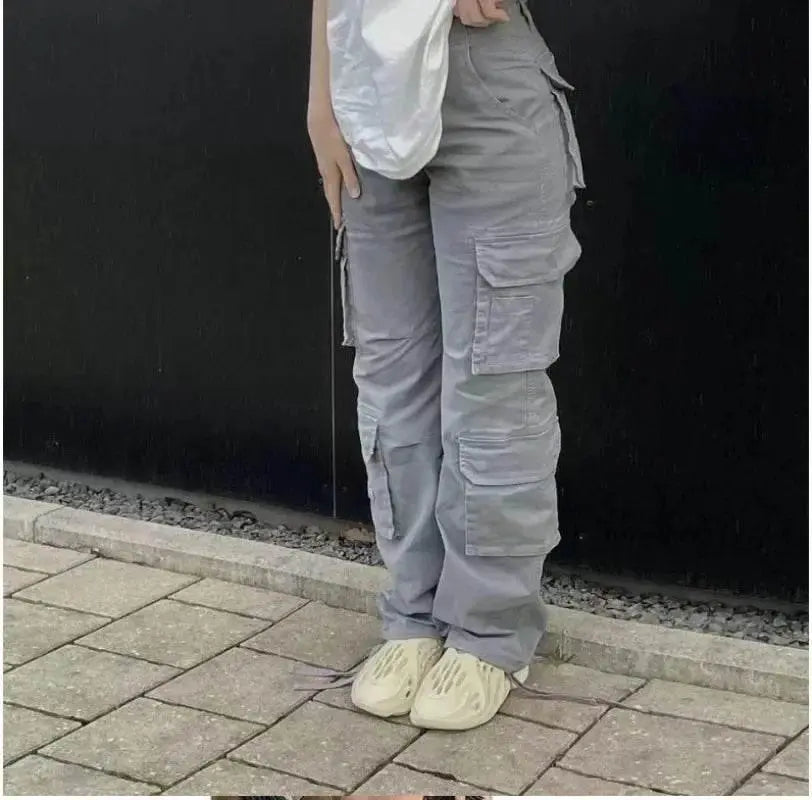 Autumn/Winter New Womens Cargo Straight Trousers High Waist Loose Wide Leg Vintage Dad Jeans for Women - ACHETE LTD