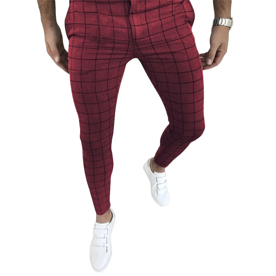 Men’s Slim Fit Dress Pants Plaid Print Skinny Long Pants Flat-Front Stretch Business Pants