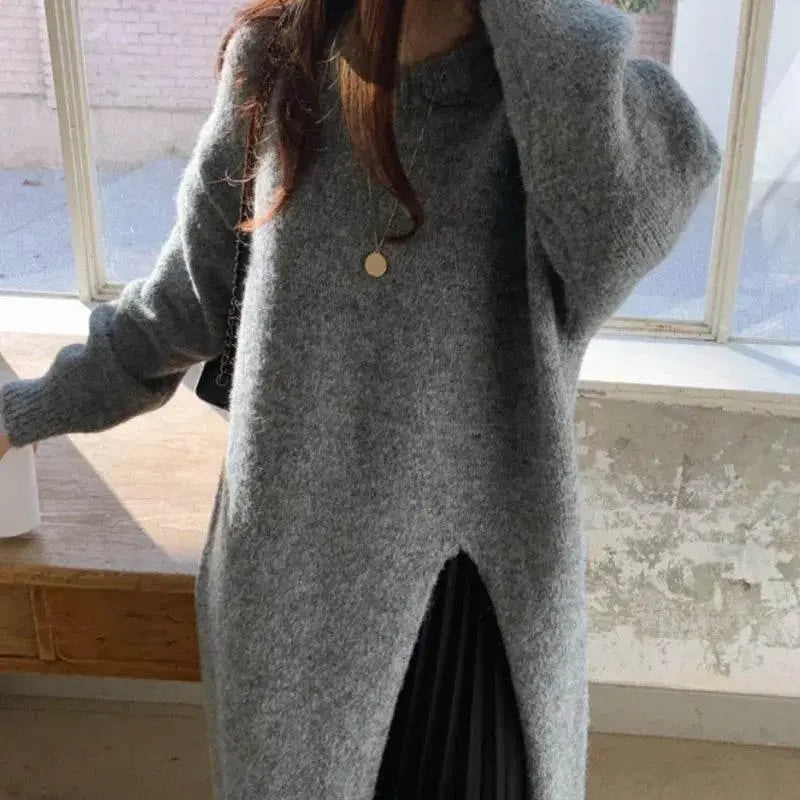Winter Women Knitted Dress y2k V Neck Sexy Slim Elastic Oversized Basic Bodycon Sweater Dress Winter knit Autumn Warm Long Dress - ACHETE LTD