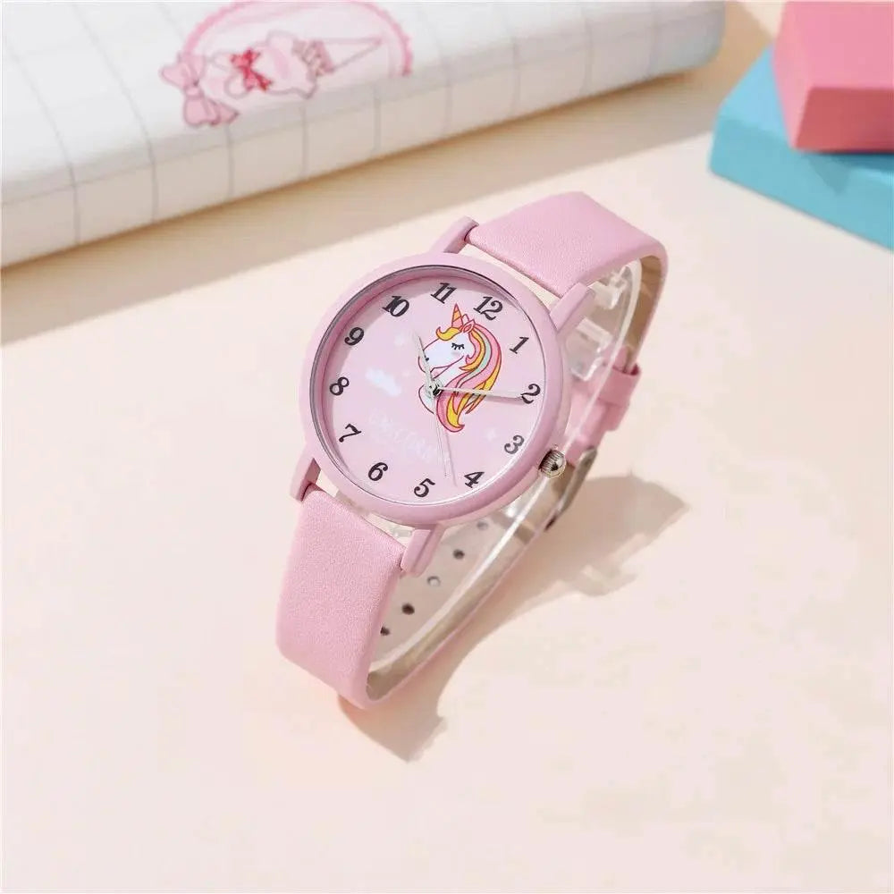 cute pink pu leather band unicorn Children's cartoon watch - ACHETE LTD