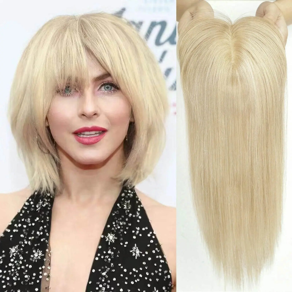 Human Hair Toppers Silk Base Blonde Ombre Dark Root Remy Human Hair Extensions Hairpieces for White Women 10/14 inch Human Hair - ACHETE LTD