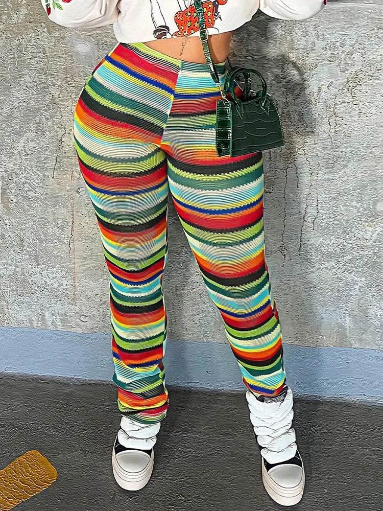 LW Autumn Striped Pants for Women 2024 Winter Fashion Contrast Trousers Casual High Elasticity Pant Plus Size Women Clothing - ACHETE LTD