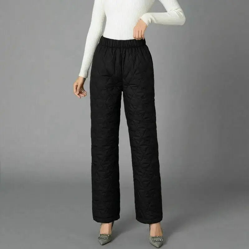 Women Winter Warm Down Cotton Pants Padded Quilted Trousers Elastic Waist Casual Trousers - ACHETE LTD