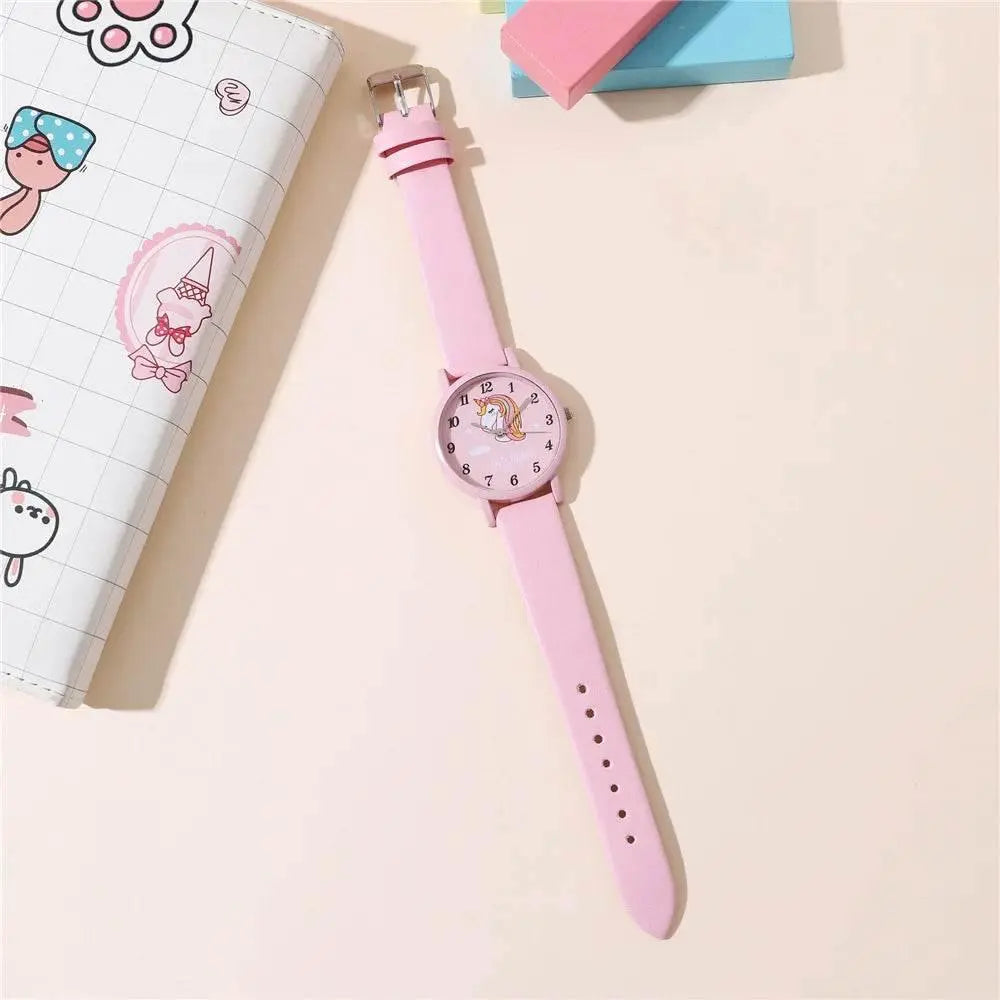 cute pink pu leather band unicorn Children's cartoon watch - ACHETE LTD
