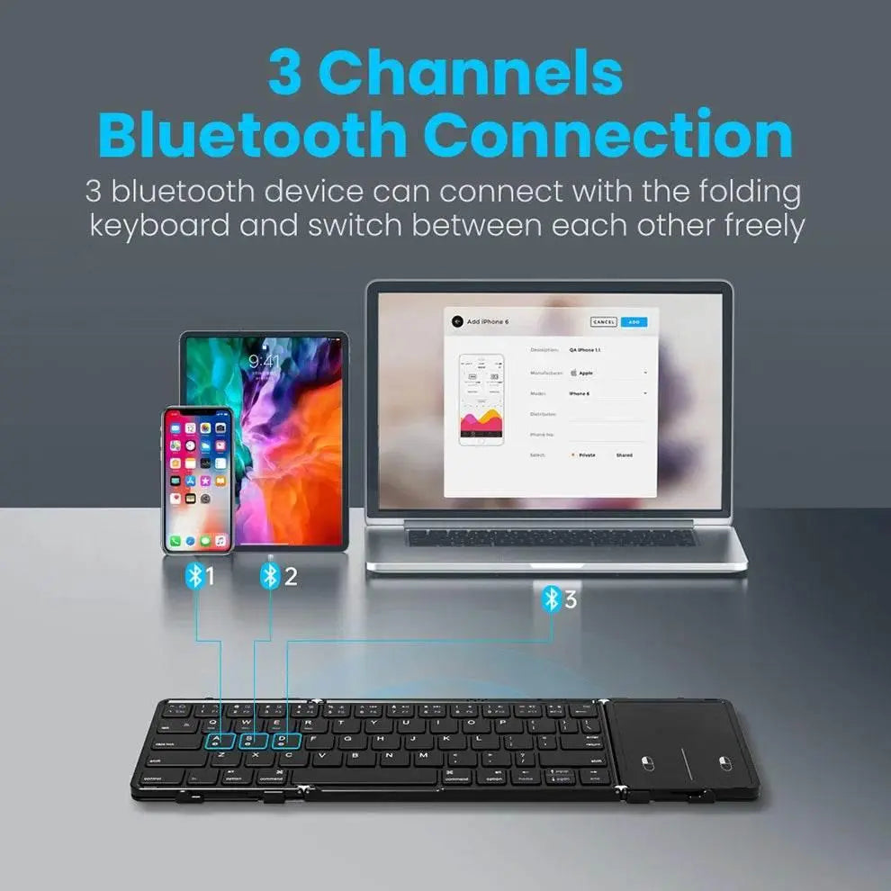 Folding Keyboard Tri-Folding Wireless Foldable Bluetooth Keyboard with Touchpad Rechargeable Mini Keyboard for Phone Desktop PC - ACHETE LTD