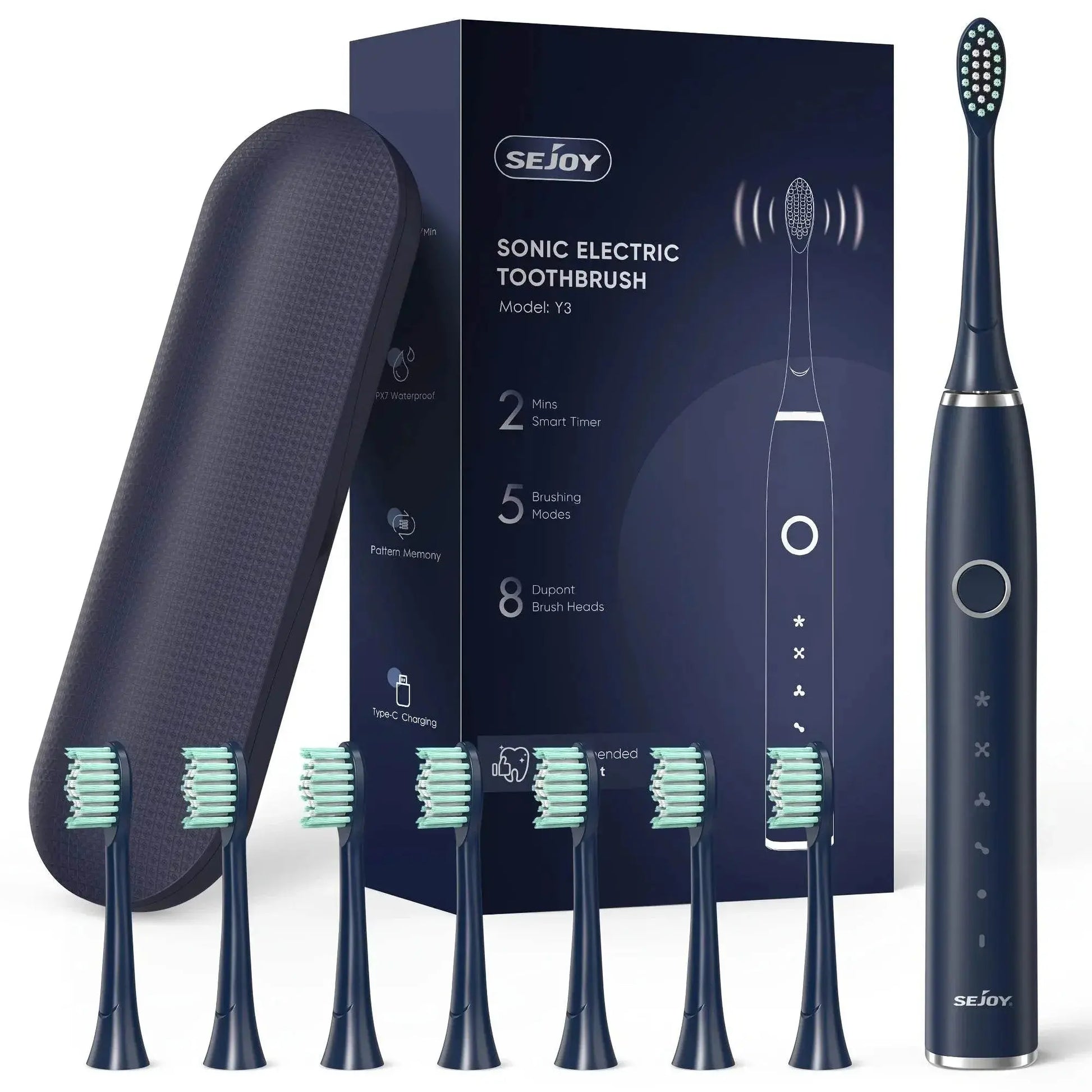 Electric Toothbrush Tooth Brush USB Rechargeable Adult Ultrasonic Teeth Cleaning 8 Replacement Toothbrush Heads - ACHETE LTD