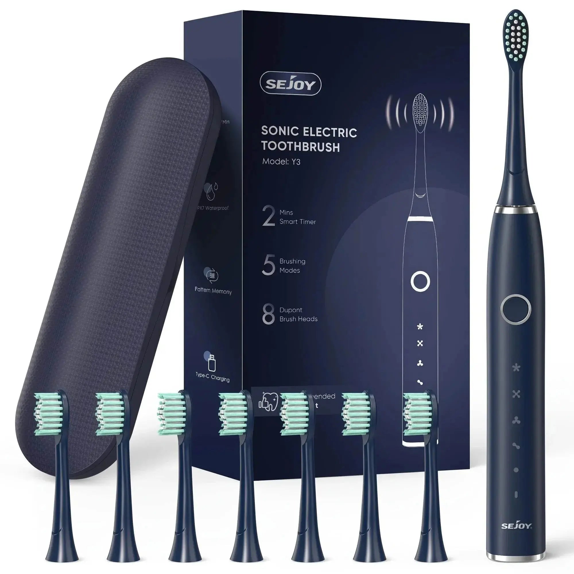 Electric Toothbrush Tooth Brush USB Rechargeable Adult Ultrasonic Teeth Cleaning 8 Replacement Toothbrush Heads - ACHETE LTD