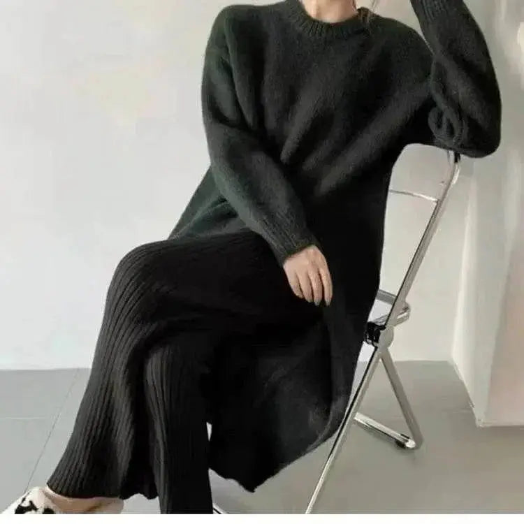 Winter Women Knitted Dress y2k V Neck Sexy Slim Elastic Oversized Basic Bodycon Sweater Dress Winter knit Autumn Warm Long Dress - ACHETE LTD