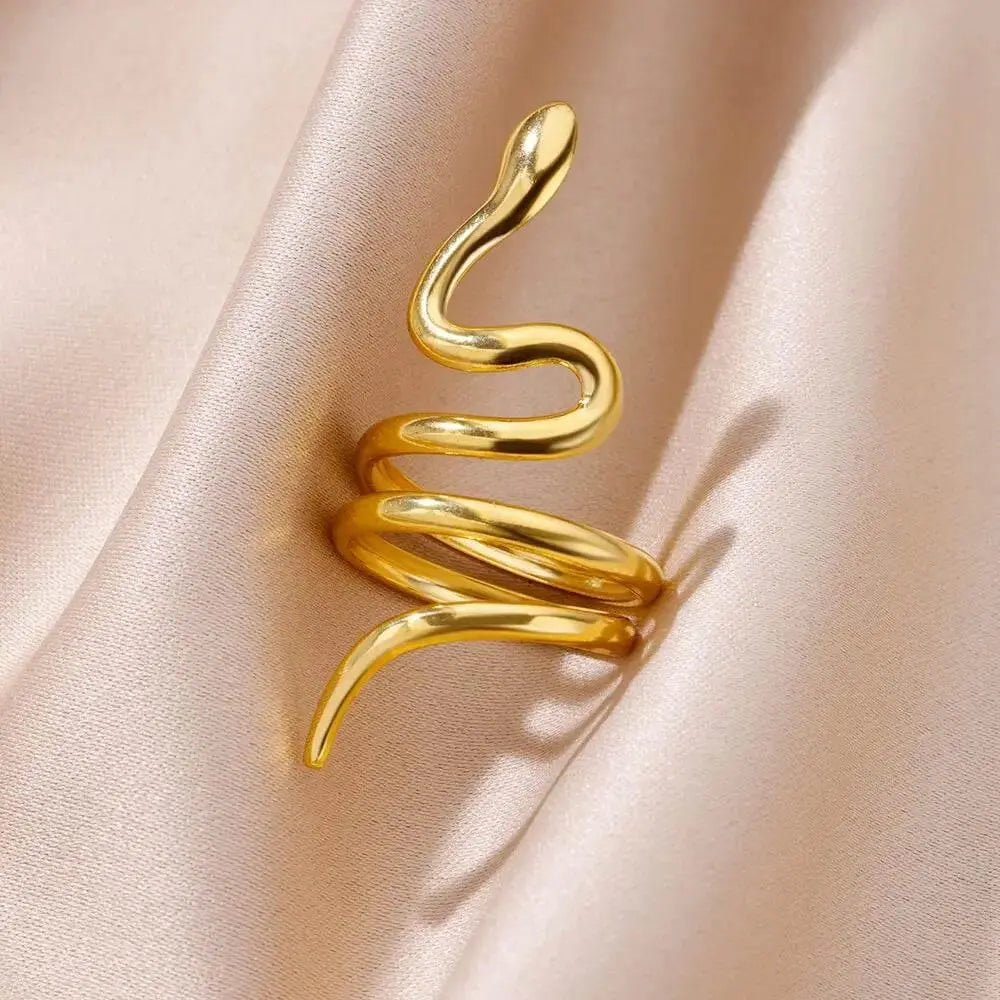 Stainless Steel Rings for Women Jewelry Summer Accessories Simple Vintage Gold Color Adjustable Aesthetic Gothic Snake Wide Ring - ACHETE LTD