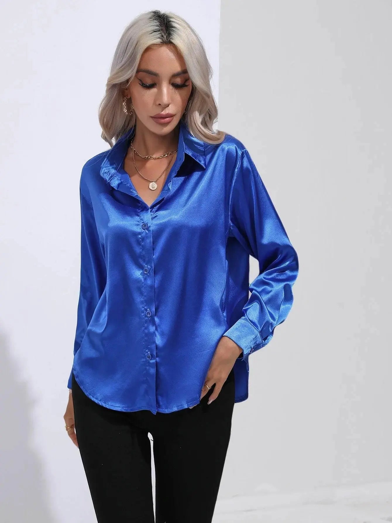 Spring Satin Shirt Women Loose Button Up Blouse Shirt Ladies Imitation Silk Long Sleeve Shirt For Women - ACHETE LTD