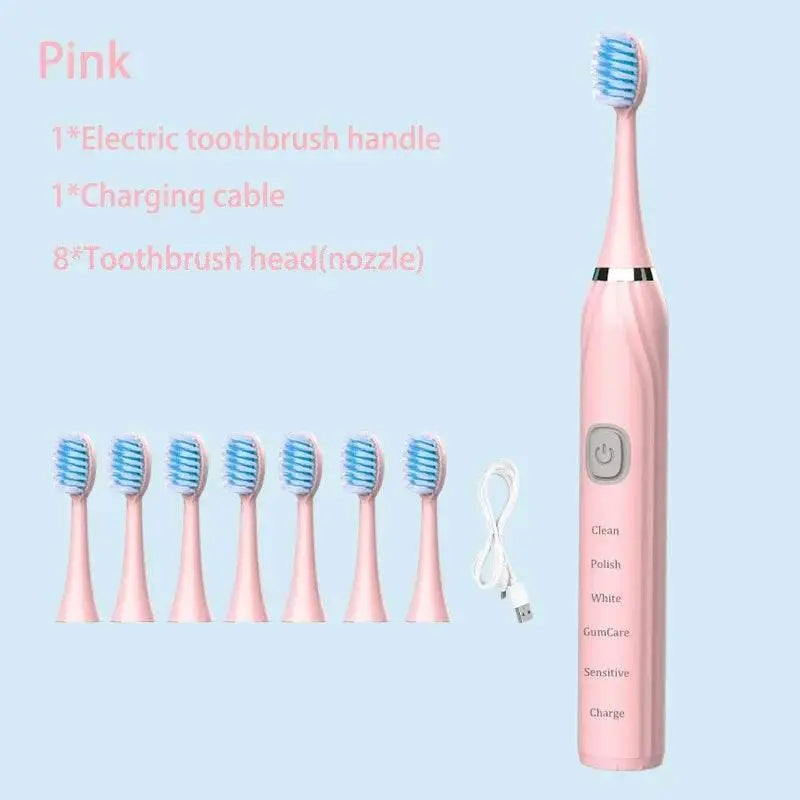 Sonic Electric Toothbrush Cleaning Brush For Adult Automatic Rechargeable Soft Hair Waterproof Ultrasonic Tooth Brush 4 heads - ACHETE LTD